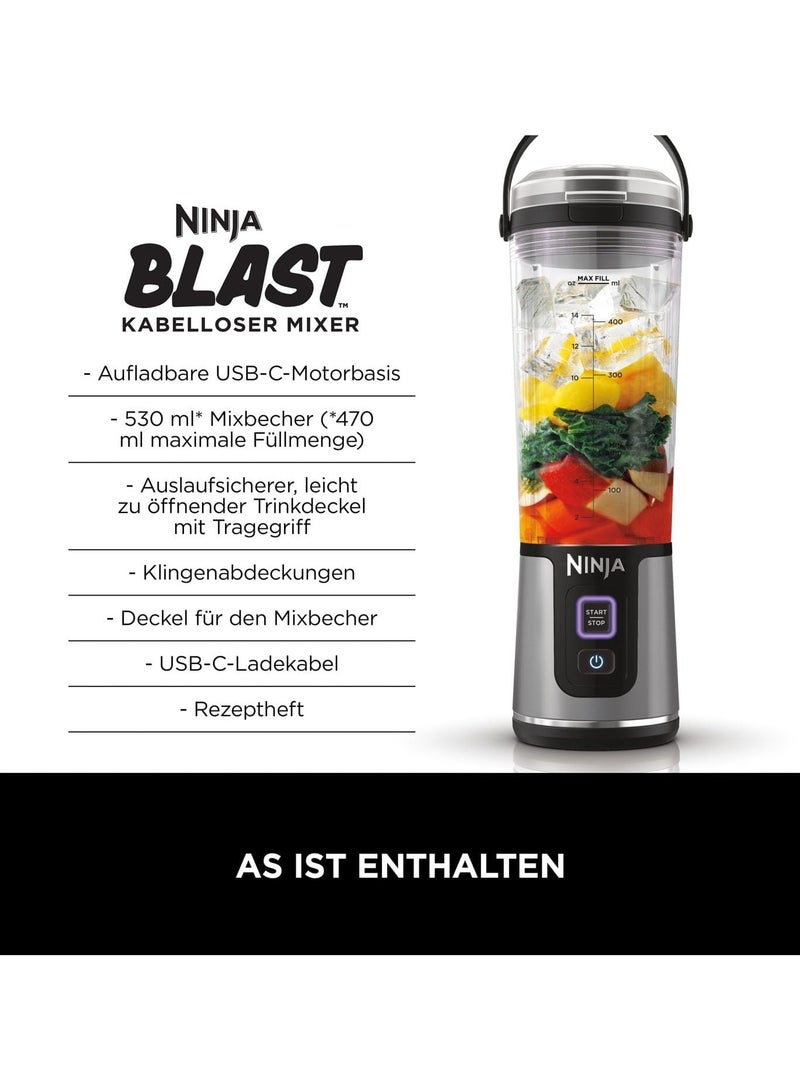Blast Cordless Portable Blender, USB-C Rechargeable, 530ml Blending Cup with Leak-proof Sip Lid with carrying handle, Lightweight, Dishwasher Safe 144 W BC151EUBK / BC151UKBK Black