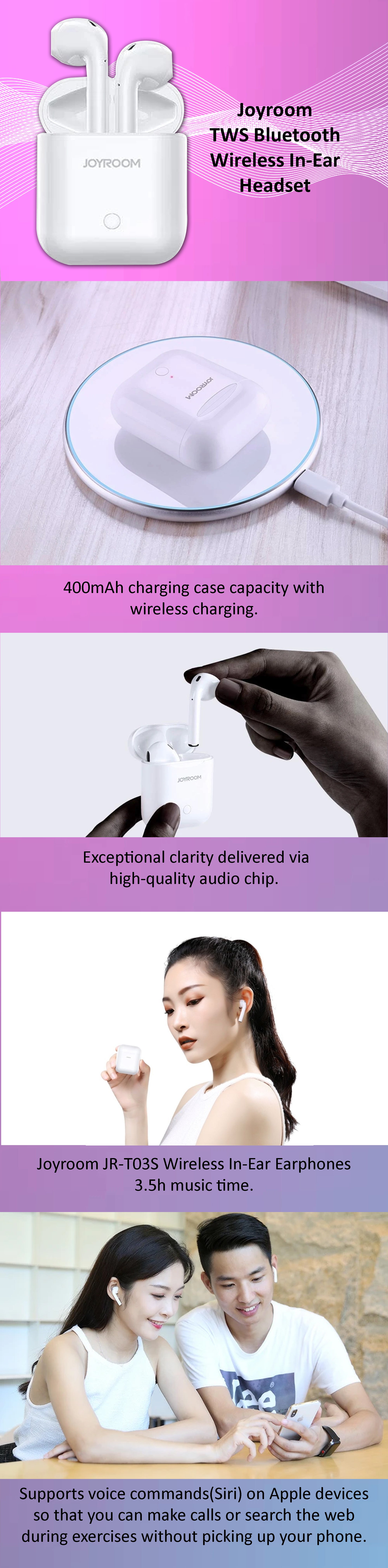 JR-T03S Bluetooth 5.2 TWS Semi In-Ear Earphones Wireless Earbuds With Power Box And Protective Cover Standard Version White