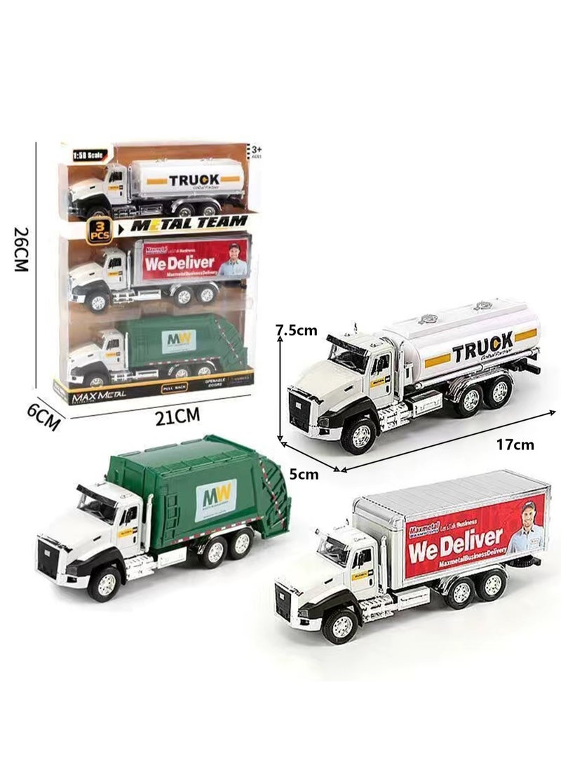 Children's Toy Alloy Texture Engineering Vehicle Model Engineering Vehicle Set (Municipal Sanitation Vehicle set (Three In One))