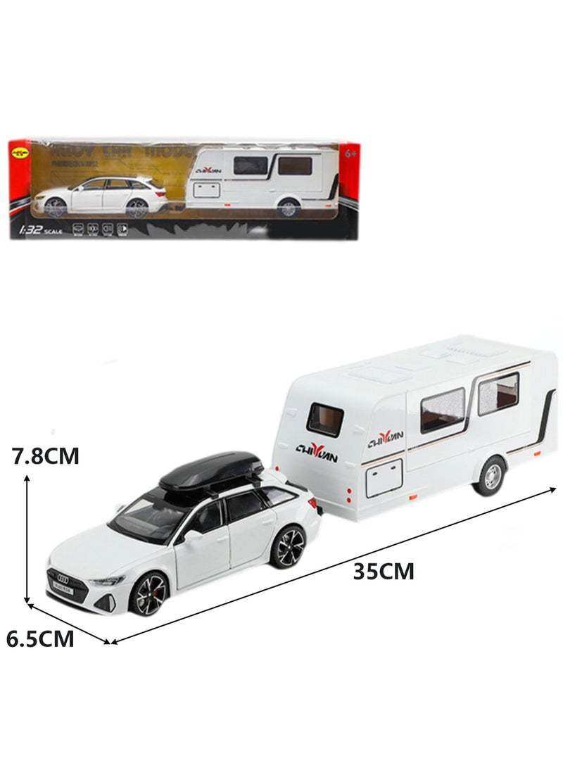 Boxed Vehicle Set Simulation Alloy Car Model With Camper Model(White Audi + RV)