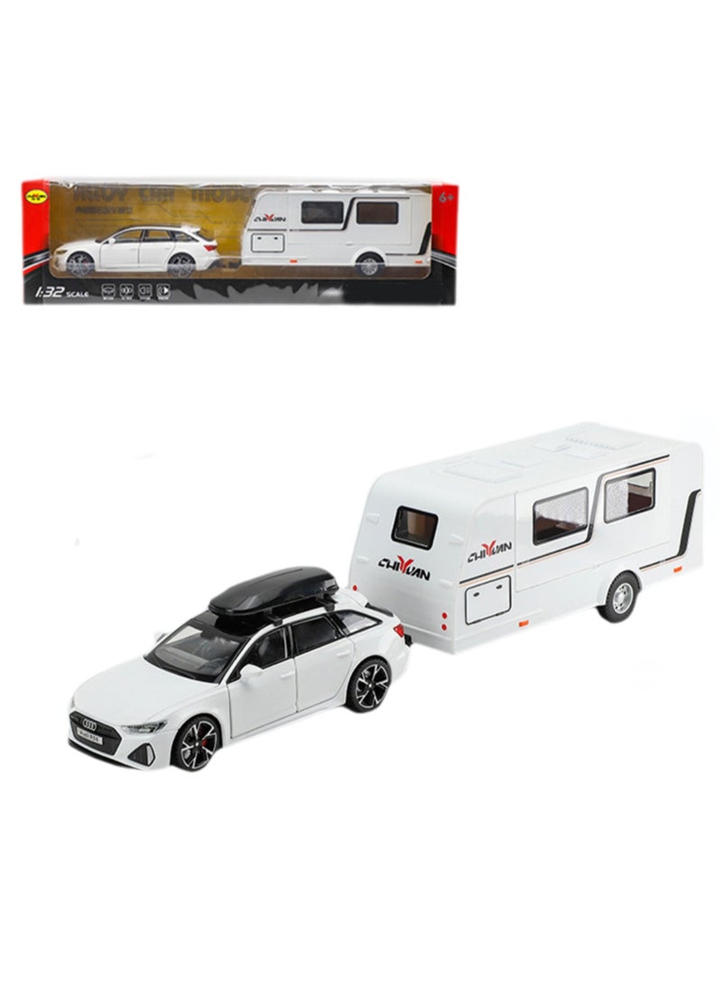 Boxed Vehicle Set Simulation Alloy Car Model With Camper Model(White Audi + RV)