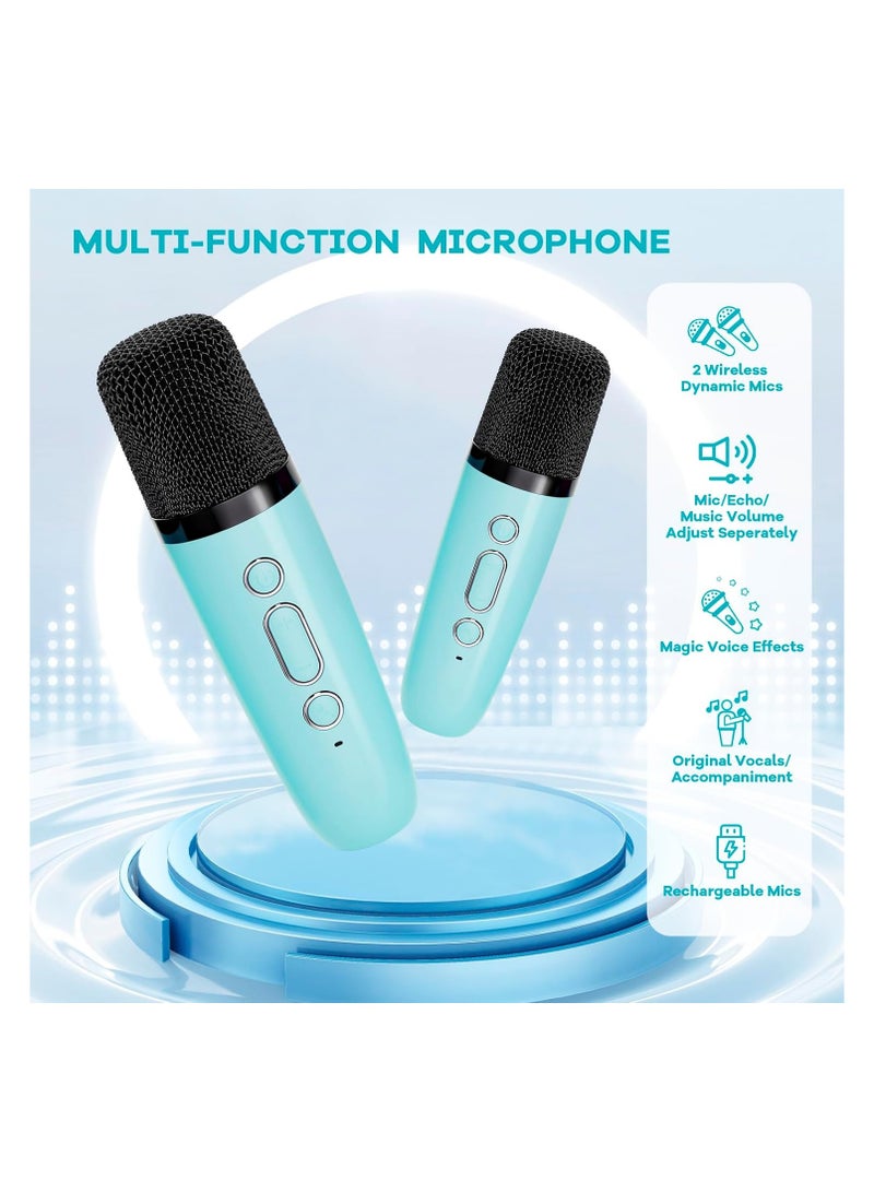 Mini Karaoke Machine for Kids, Portable Bluetooth Speaker with 2 Wireless Microphones, Birthday for 3/4/5/6/7/8+ Year Old Boys Toys - Multicolor