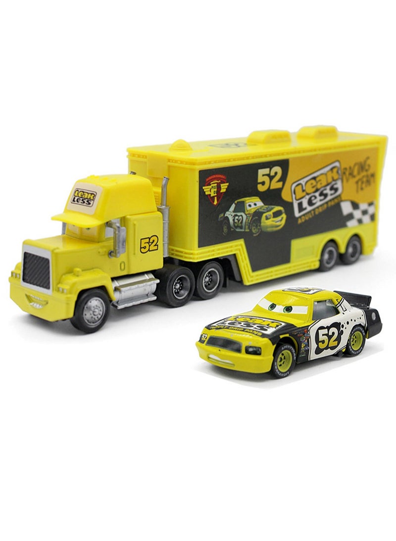 Cars Racing Container Truck Racing Alloy Set Toy Model Children's Gift Desktop Ornaments (No. 52 Container Truck + No. 52 Car)