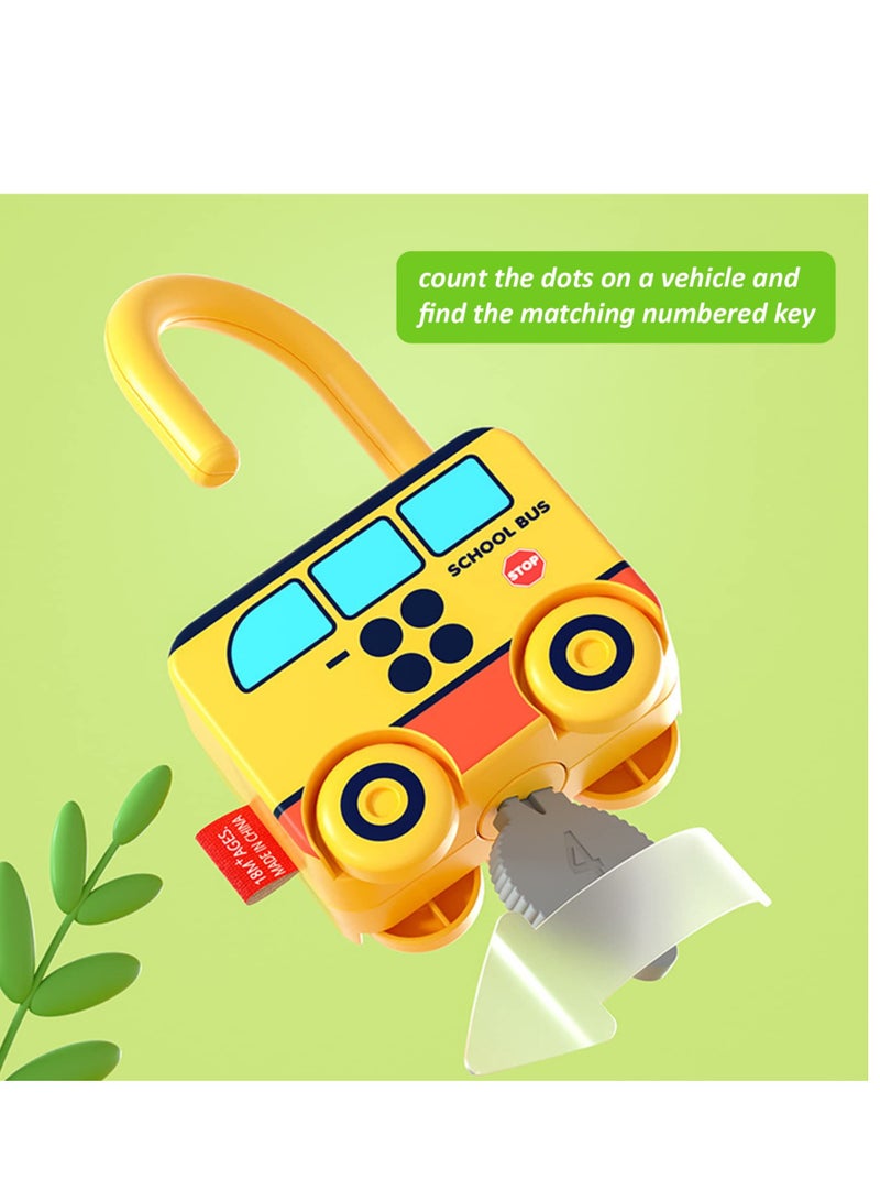 Montessori Learning Toy for Toddlers, Mini Pairing Lock Busy Board with Toy Cars, Ideal for 18 Months to 3 Years Old Boys and Girls, Perfect Gift for Young Kids.