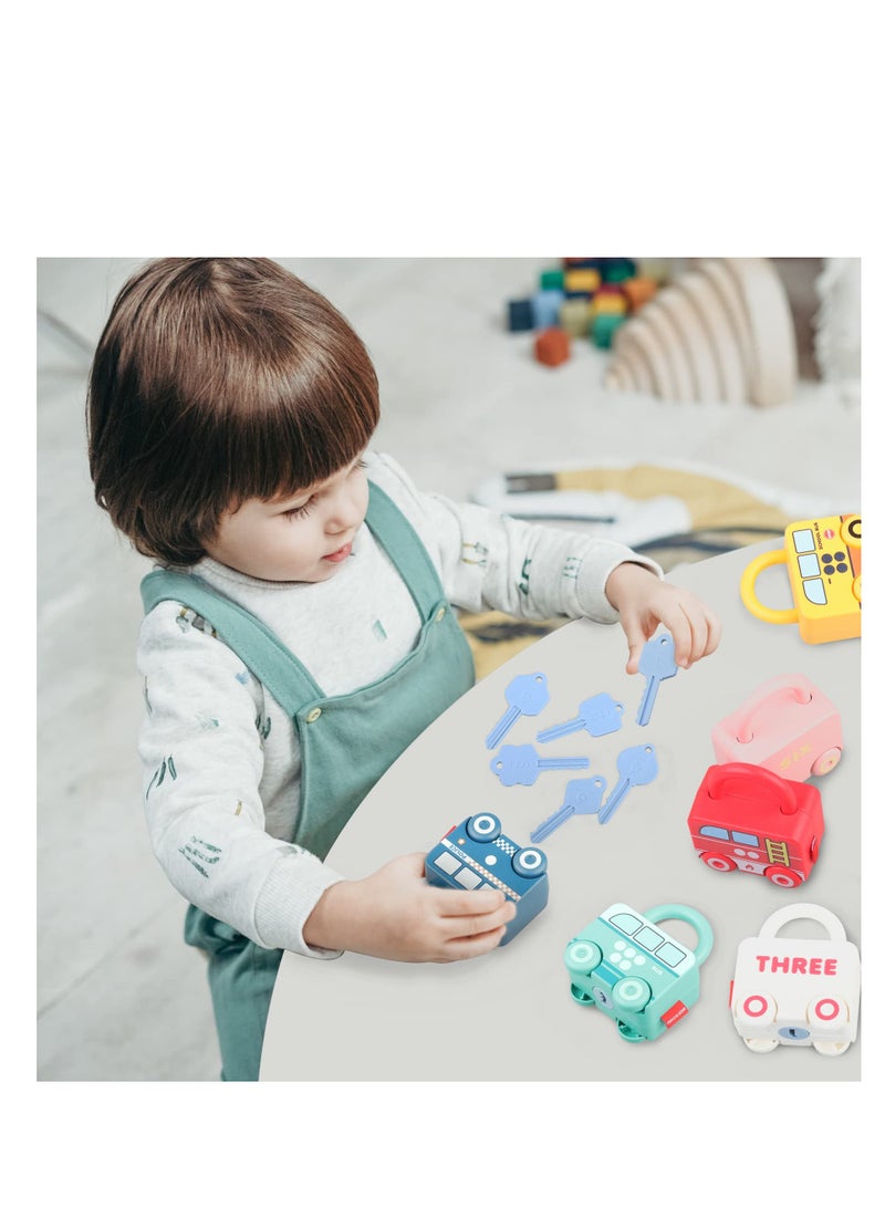 Montessori Learning Toy for Toddlers, Mini Pairing Lock Busy Board with Toy Cars, Ideal for 18 Months to 3 Years Old Boys and Girls, Perfect Gift for Young Kids.