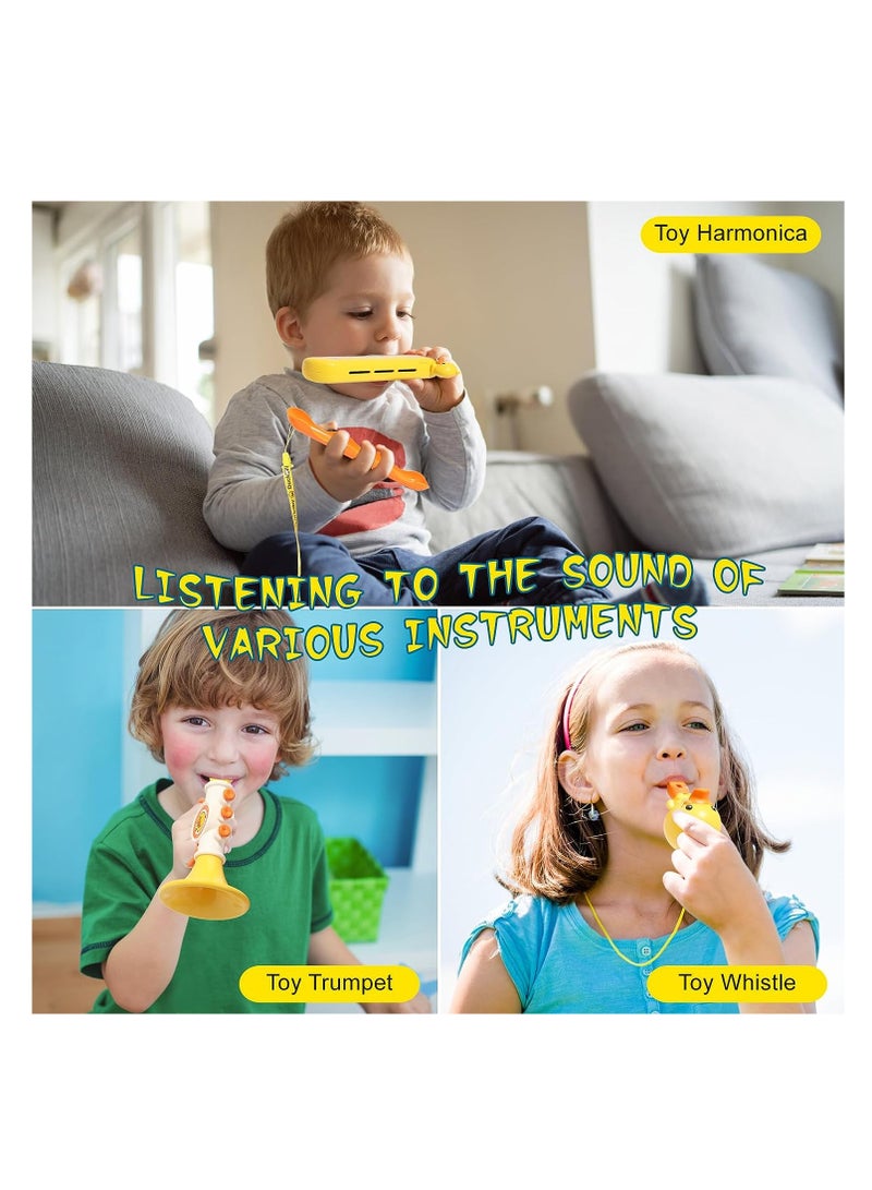 Musical Instruments Toy Set for Toddlers 1-3, Includes Trumpet, Harmonica, and Whistle, Perfect for Early Learning and Preschool Education, Ideal Birthday Gifts for Boys and Girls, 3 Pieces.