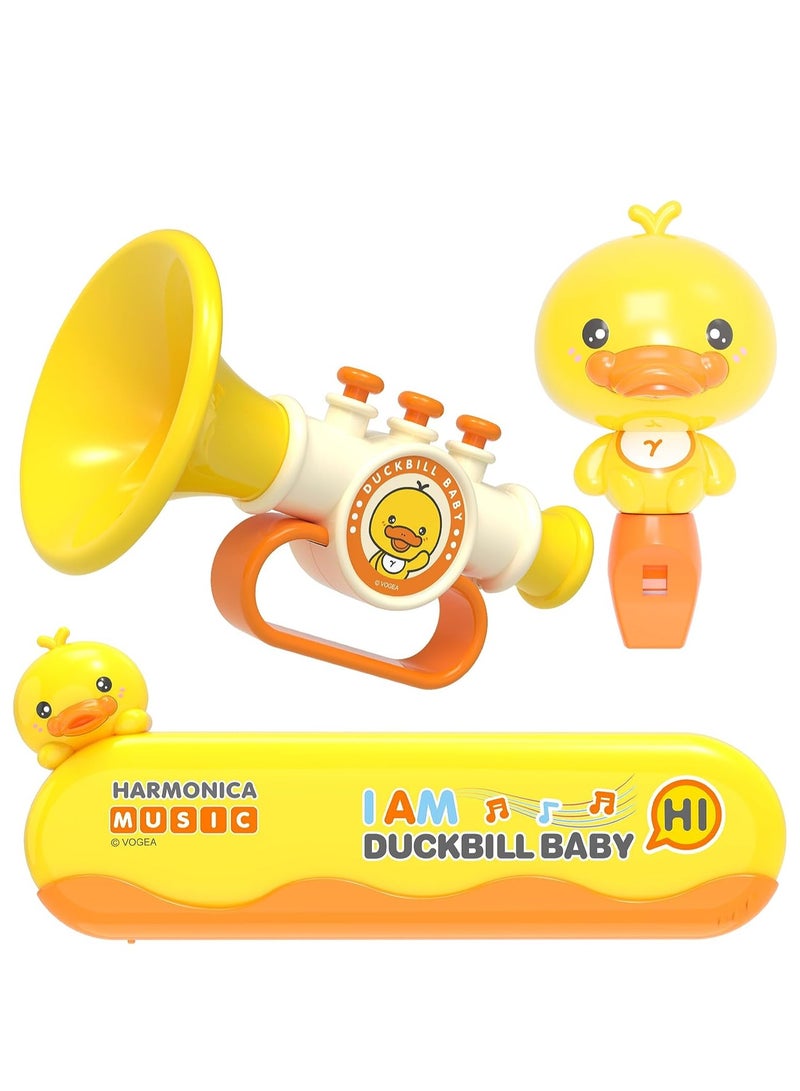 Musical Instruments Toy Set for Toddlers 1-3, Includes Trumpet, Harmonica, and Whistle, Perfect for Early Learning and Preschool Education, Ideal Birthday Gifts for Boys and Girls, 3 Pieces.