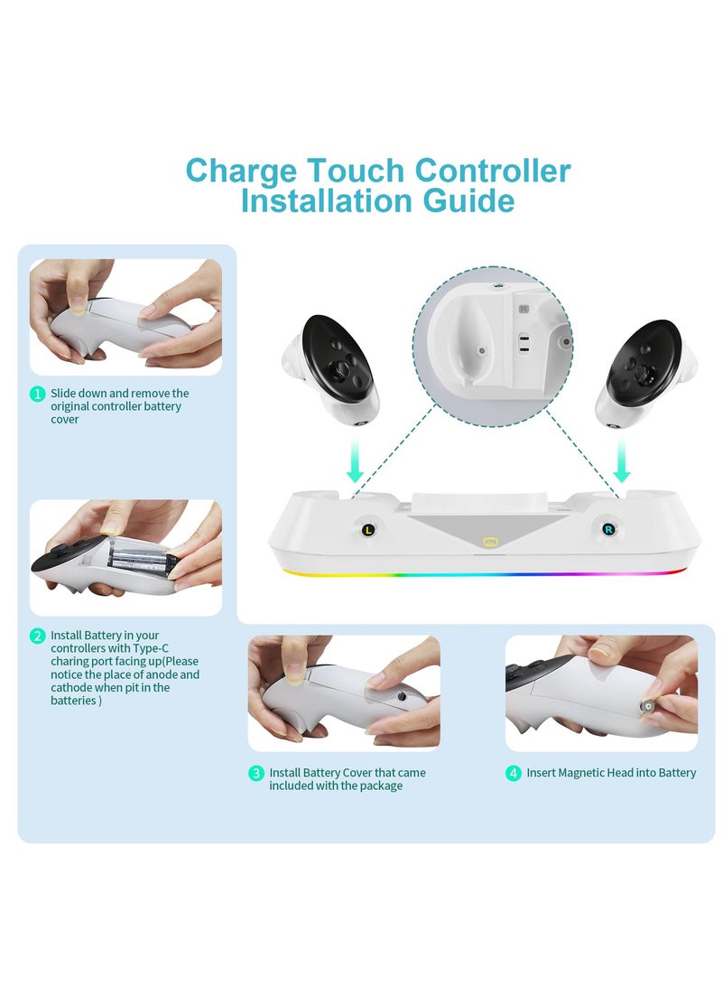 Fast Charging Dock Compatible with Meta Quest 3, Magnetic Charging Station with RGB Light,2 Rechargeable Batteries for Oculus Quest 3 Headset and Touch Controllers