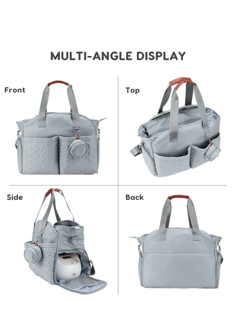 Multifunctional Baby Changing Bag, Large Capacity Waterproof Tote Bag, Satchel Messenger Bag Portable Travel Diaper Bag with Pacifier Bag, Light Blue