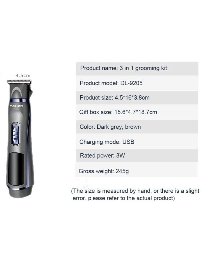 3 in 1 rechargeable men's grooming kit - razor head, nose trimmer head, hair clipper head