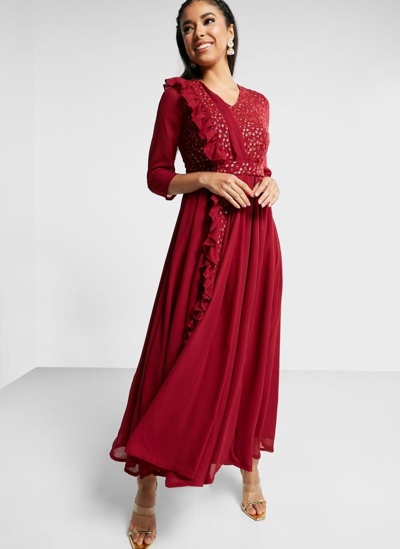 Embellished Anarkali Kurti With Attached Dupatta