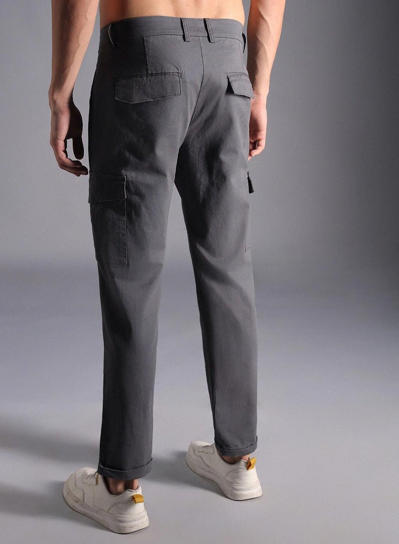 Relaxed Fit Pure Cotton Cropped Cargos Trouser for Men