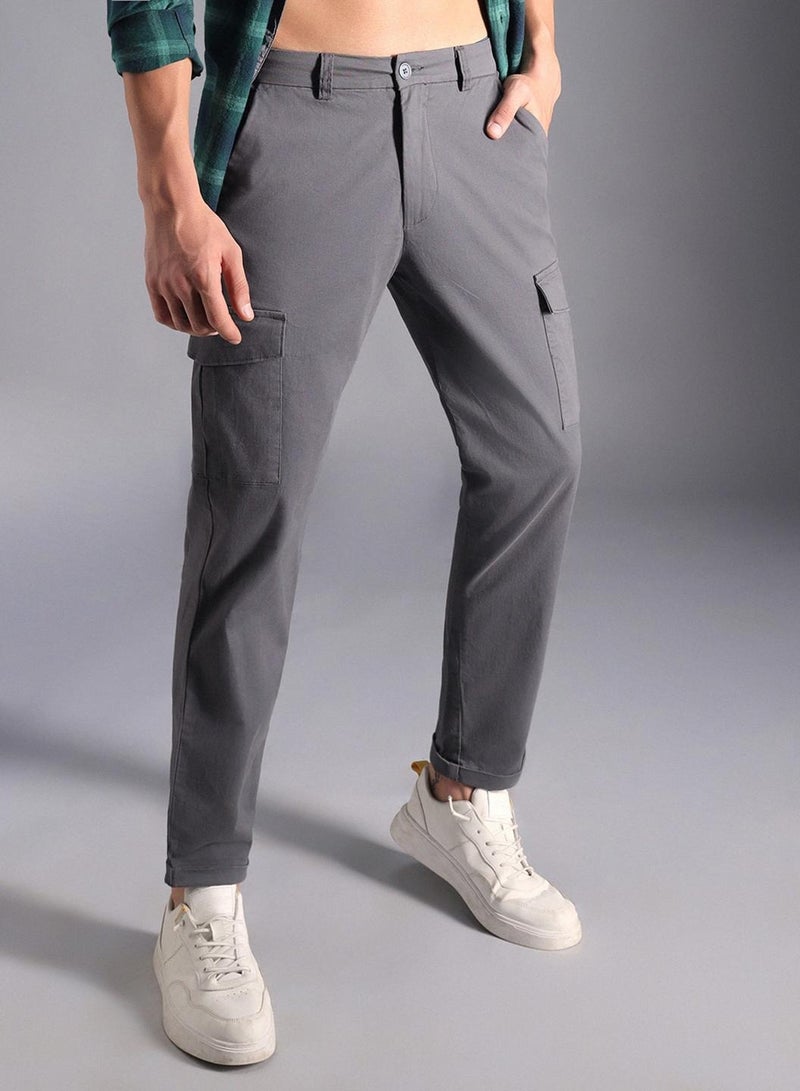 Relaxed Fit Pure Cotton Cropped Cargos Trouser for Men