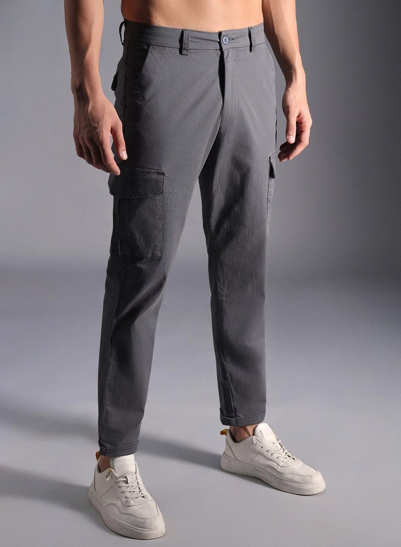 Relaxed Fit Pure Cotton Cropped Cargos Trouser for Men