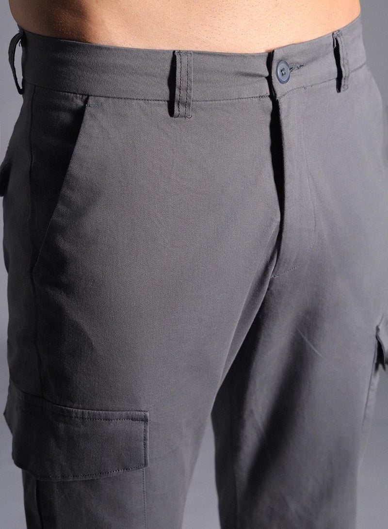 Relaxed Fit Pure Cotton Cropped Cargos Trouser for Men