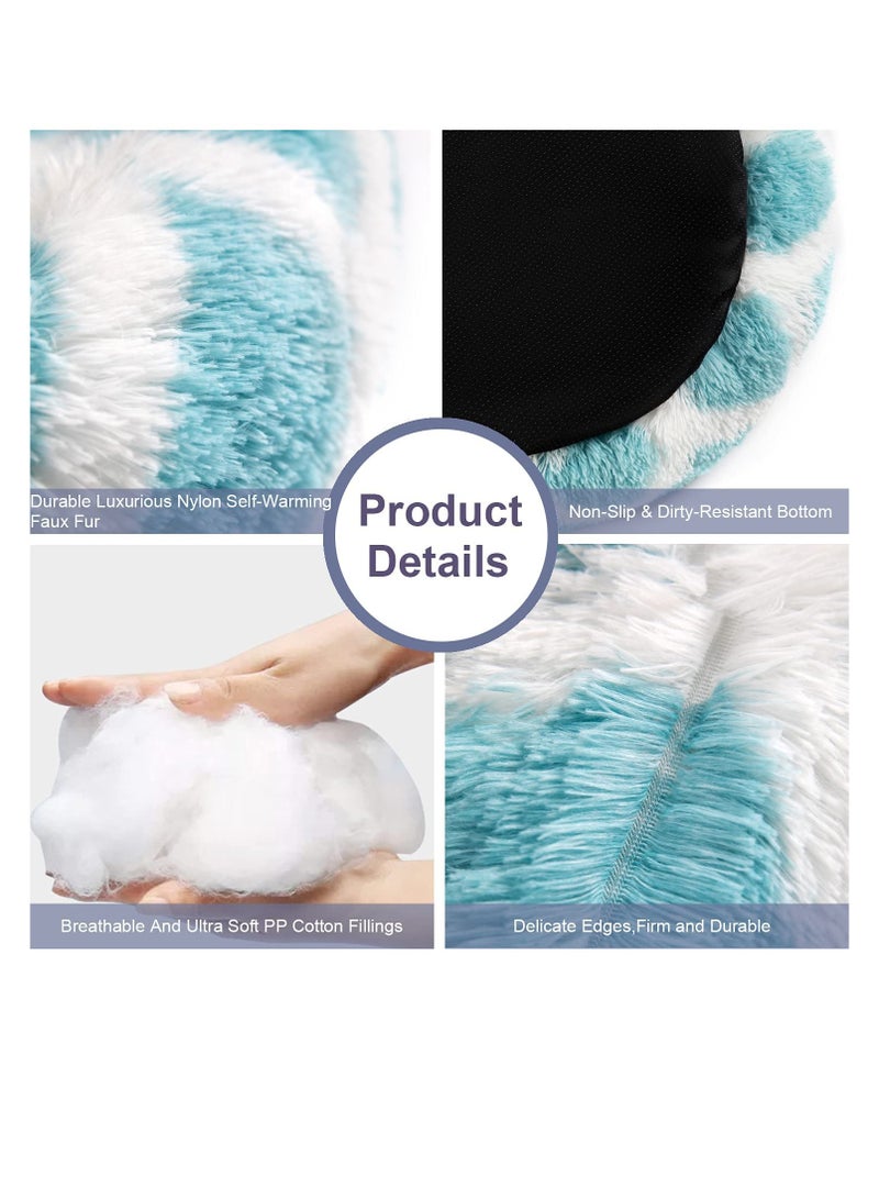 Round Calming Dog Bed for Medium Dogs Donut Cat Beds Washable Soft Fluffy Warming Pet Sleep Non Slip Bottom 24inch Blue White Grid