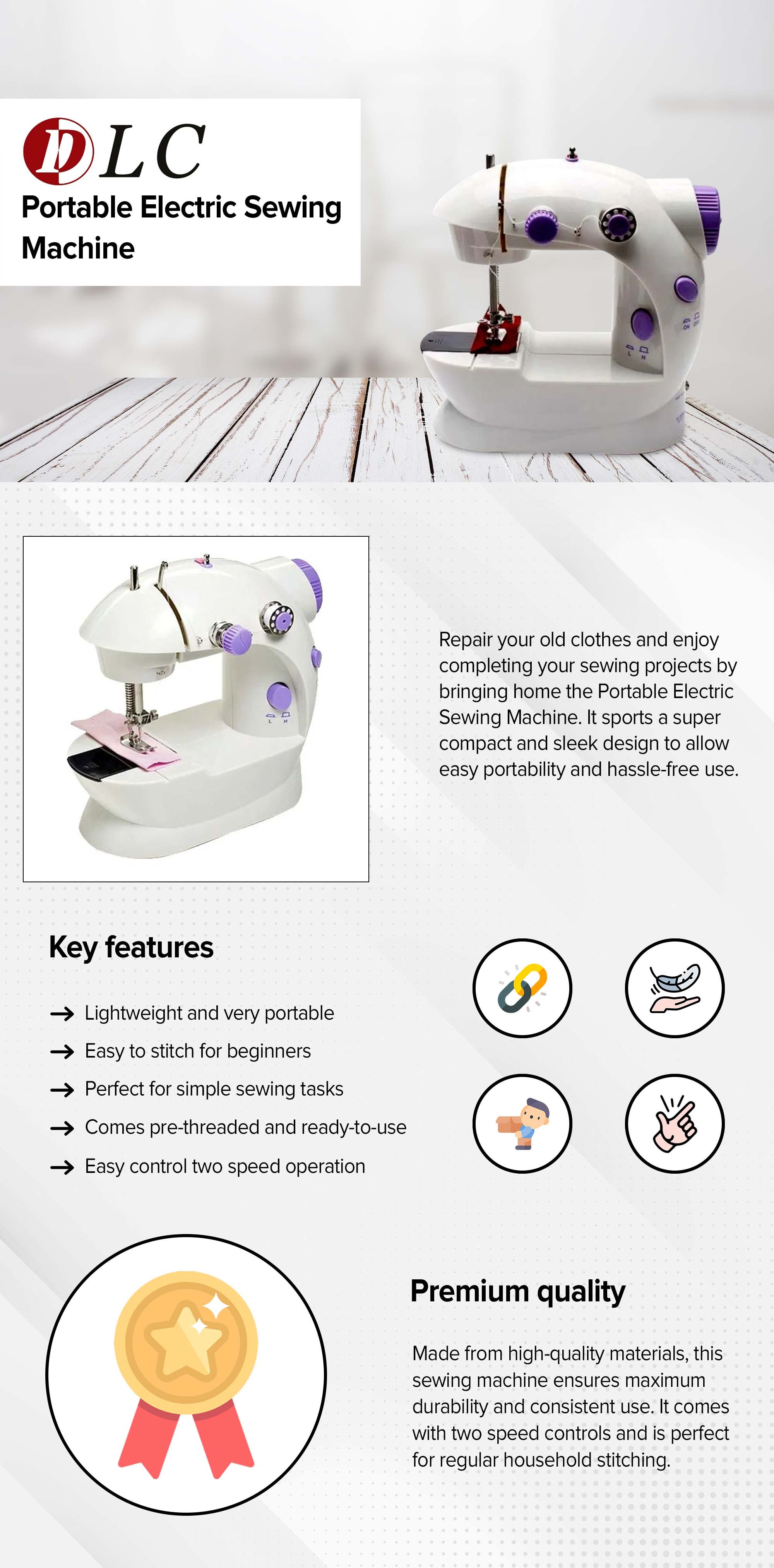 Portable Electric Sewing Machine 255.10483931.17 White/Purple