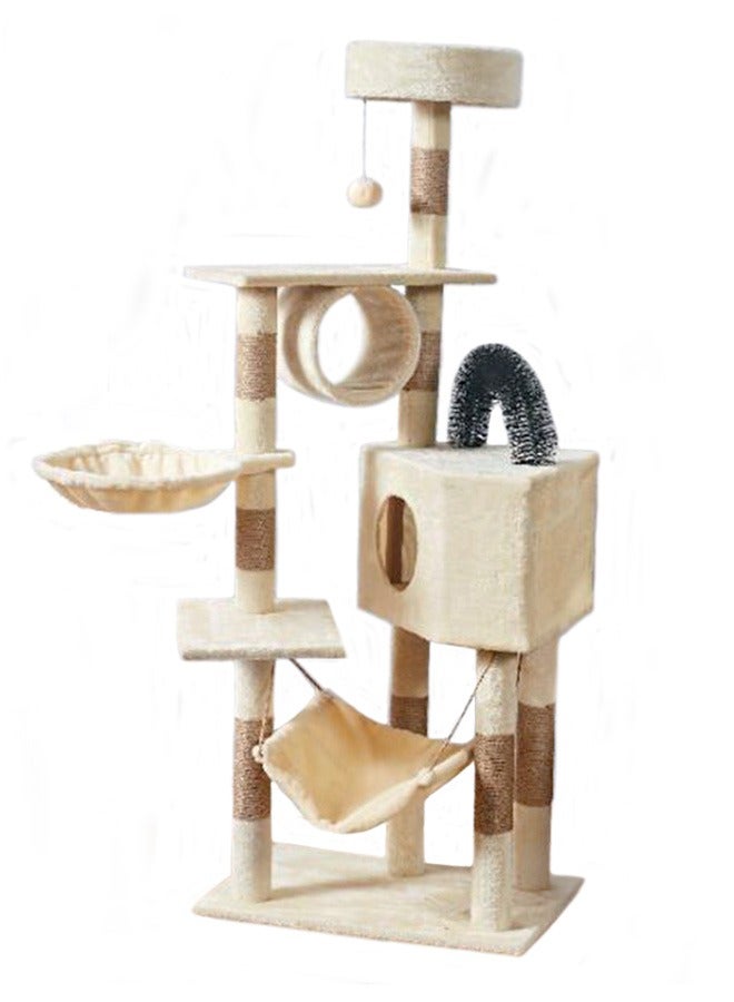 Large Wooden Cat Tree 150Cm, Multi-Level Activity Cat Tower Furniture For Cat 60x40x150 Cm Beige