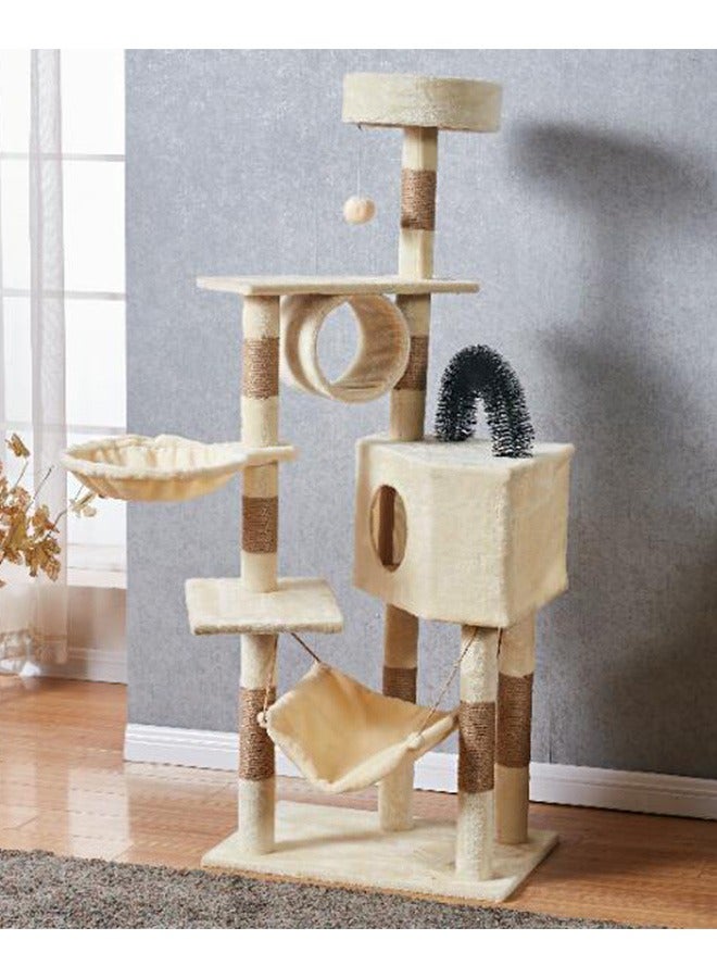 Large Wooden Cat Tree 150Cm, Multi-Level Activity Cat Tower Furniture For Cat 60x40x150 Cm Beige