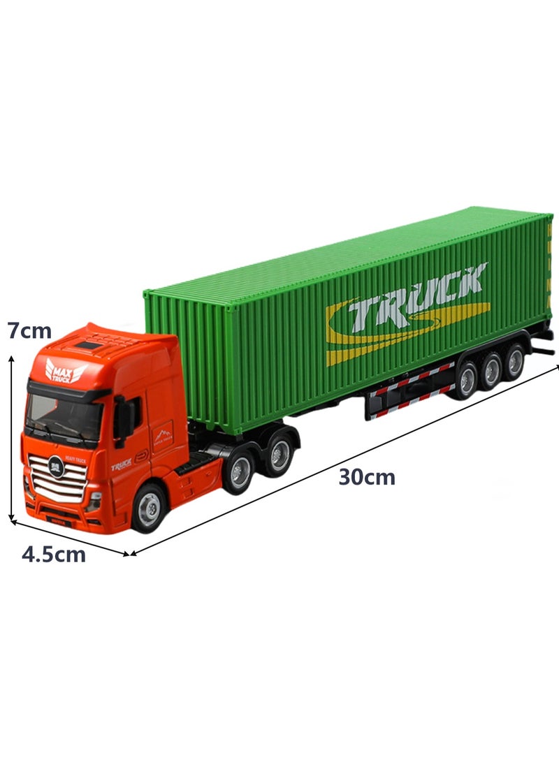 Children's Engineering Vehicle Model Toys 1/50 Engineering Vehicle Model(Container Truck Orange-green)