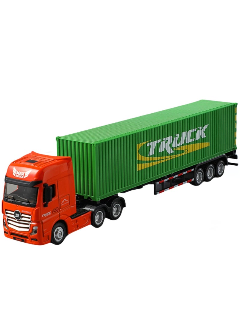 Children's Engineering Vehicle Model Toys 1/50 Engineering Vehicle Model(Container Truck Orange-green)