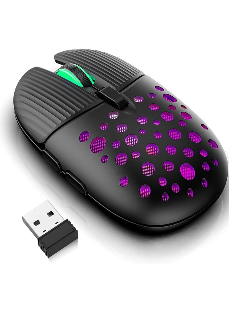 Ergonomic Wireless Gaming Mouse, 2.4G Portable Honeycomb Shell Design, Adjustable DPI, Silent Click, 7 RGB LED Colors for Laptop & PC Gamers (Black)