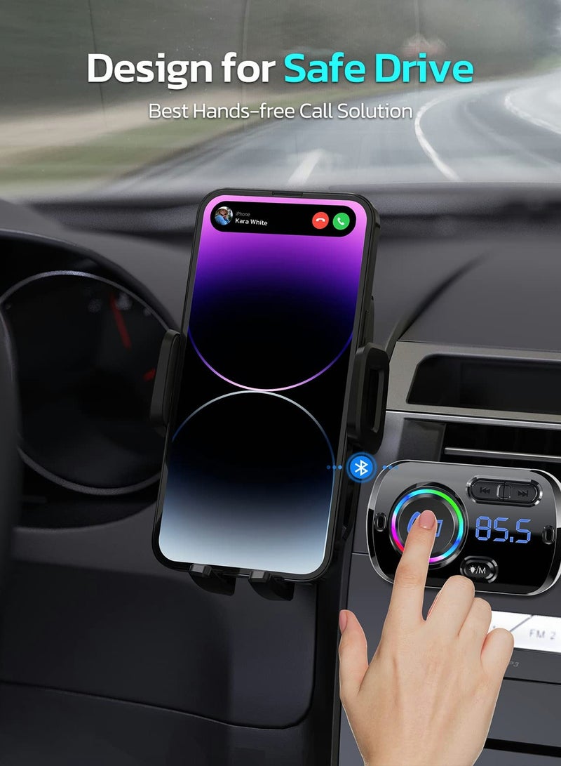 Bluetooth FM Transmitter for Car - Wireless Car Adapter with Bluetooth 5.0, QC3.0 Fast Charging, and Dual USB Ports (5V/2.4A) for Convenient Charging and Streaming.