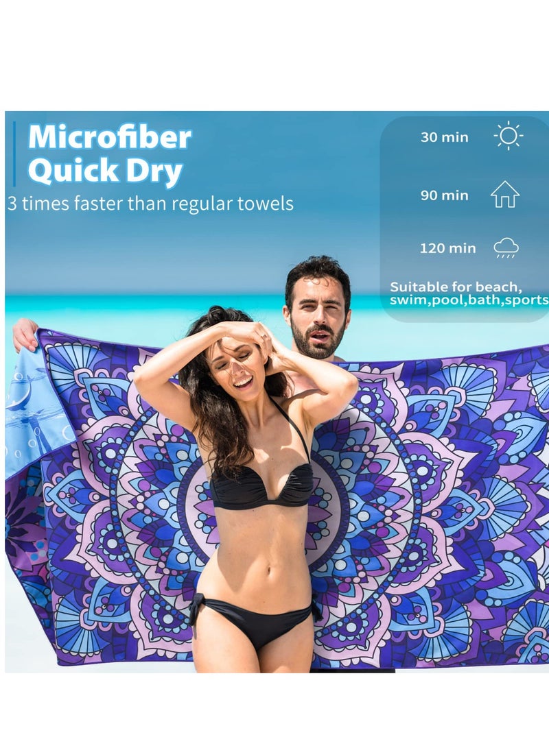 Large Sand Free Microfiber Beach Towel, Quick Dry and Super Absorbent, Perfect for Swimming and Camping