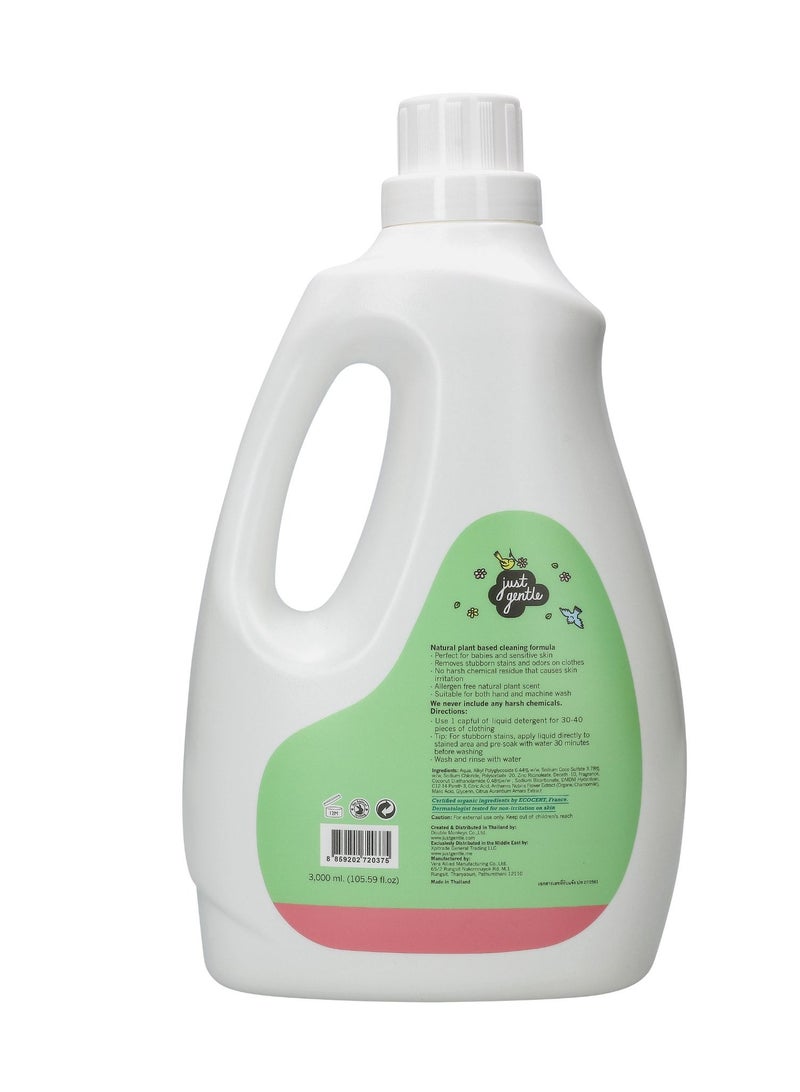 Just Gentle Plant-Based Hypoallergenic Laundry Detergent - Eco-Friendly, Gentle on Sensitive Skin, 3 Litres