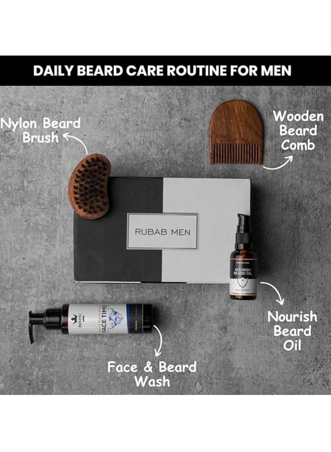 4-in-1 Beard Kit for Men| Advance Beard Oil, Face & Beard Wash, Beard Brush & Wooden Beard Comb for Men| Daily Care of Beard or Amazing Gift Kit for Men