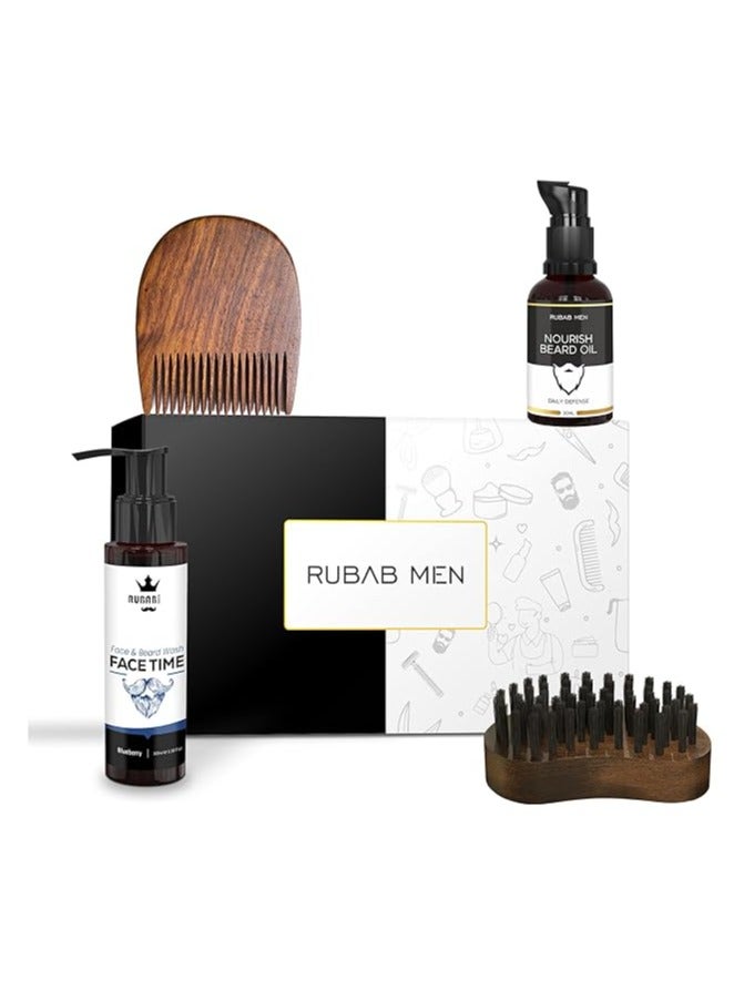 4-in-1 Beard Kit for Men| Advance Beard Oil, Face & Beard Wash, Beard Brush & Wooden Beard Comb for Men| Daily Care of Beard or Amazing Gift Kit for Men