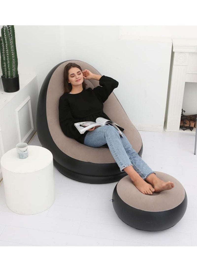 Inflatable Lounge Chair for Adults Flocking Air Couch Sofa for Gaming Bedroom Indoor Outdoor