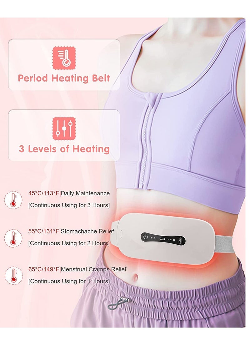 Pain Relief Heating Pad Period Heating Belt Menstrual Cramp Massager with 3 Heat Levels 3 Massages Modes Rechargeable Electric Fast Warming Belly Belt Gifts for Women Ladies Girls White