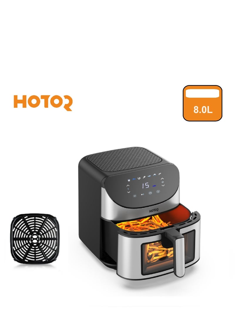 Best Smart Air Fryer 8L, Stainless Steel Non Stick Air Fryers with Clear Window and Internal Light, Hot Air Circulation Frying Grilling Fryer for Roast/Bake/ Dehydrate with Removable Basket Electronic Touch Screen