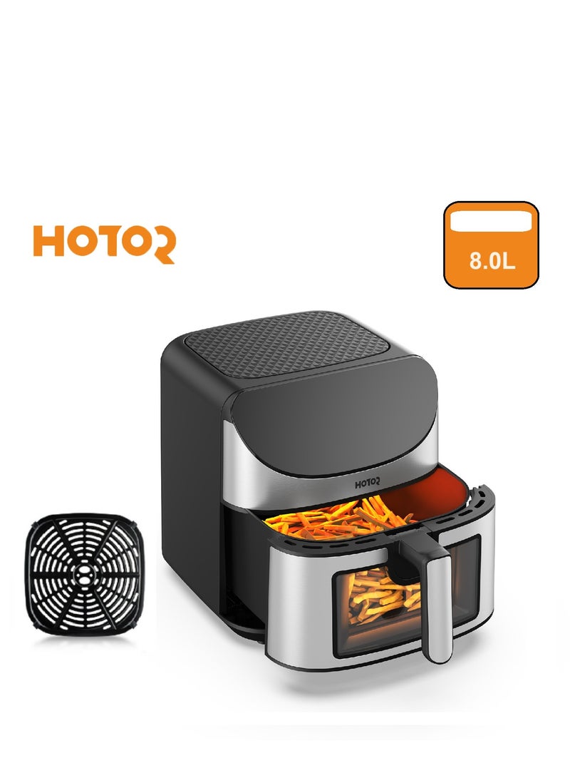 Best Smart Air Fryer 8L, Stainless Steel Non Stick Air Fryers with Clear Window and Internal Light, Hot Air Circulation Frying Grilling Fryer for Roast/Bake/ Dehydrate with Removable Basket Electronic Touch Screen