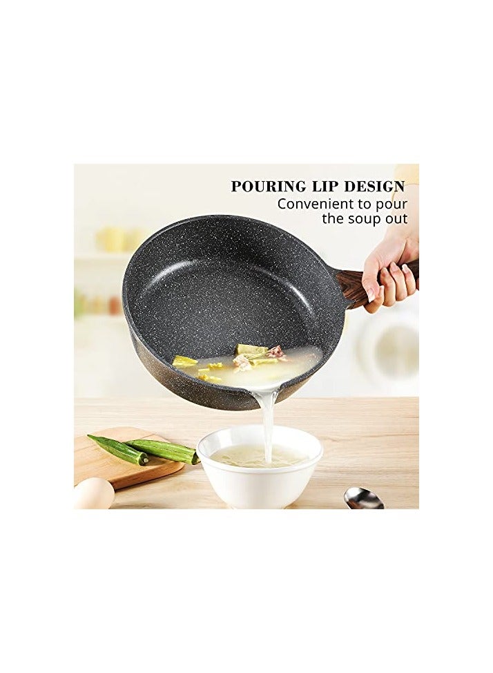 Nonstick Deep Frying Pan Skillet, 26cm Saute Pan with Lid, Stay-cool Handle, Chef Pan Healthy Stone Cookware Cooking Pan, Induction Compatible