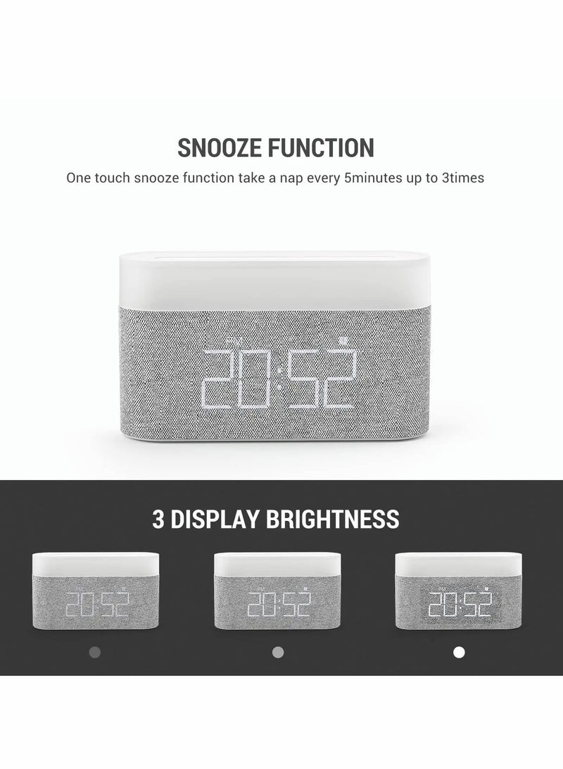 Digital Alarm Clock with LED Night Light Wireless Charging 15W Max Touch Bedside Lamp with 5-100% Adjustable Brightness,12/24Hr,Snooze,QI Wireless Charger,Bedroom