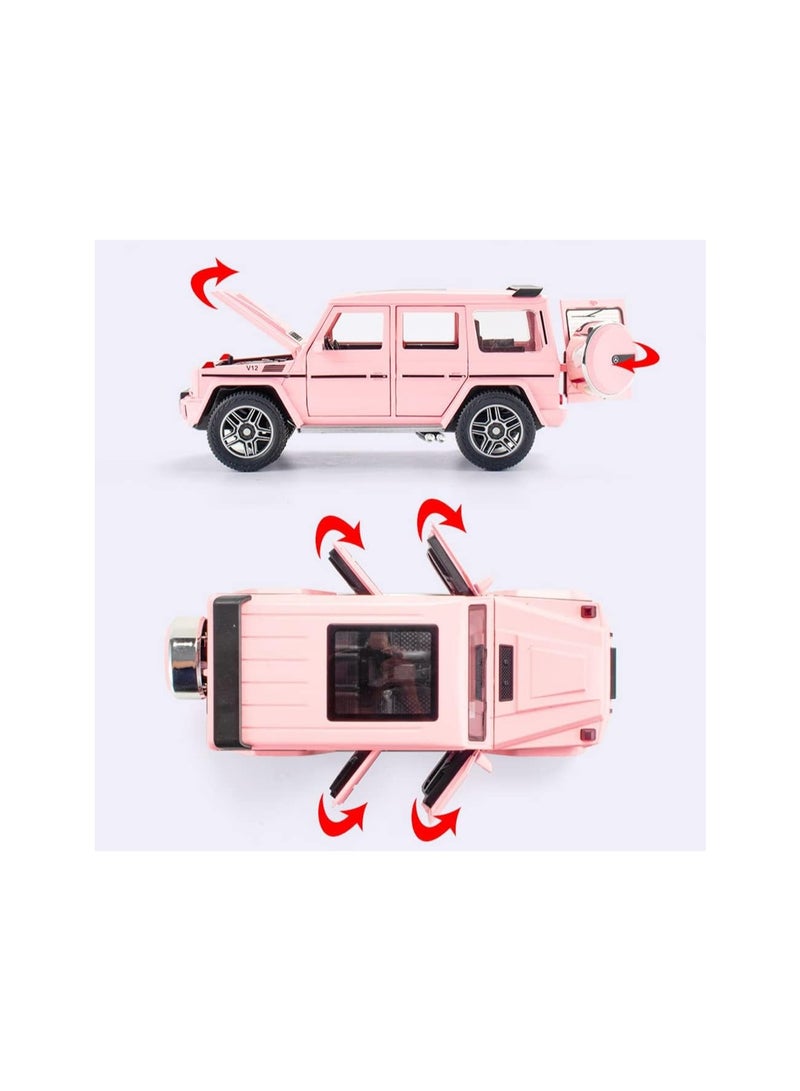 1/24 Pink Mercedes G63 Amg Exquisite Model Car, Zinc Alloy Pull Back Toy Car With Sound And Light, Suitable For Kids Boys Girls Gift