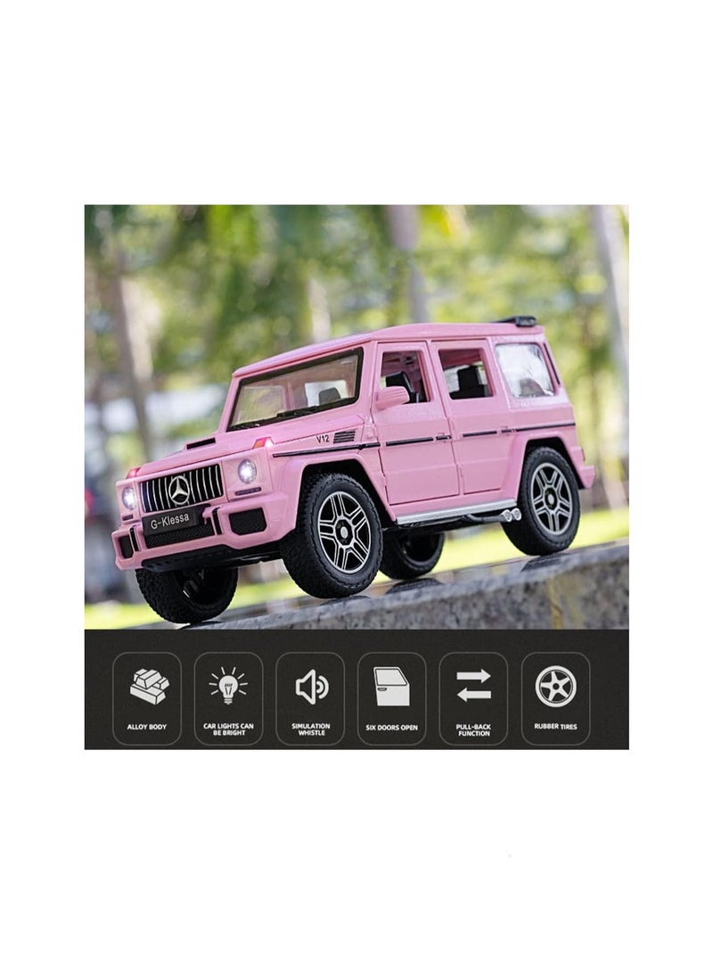 1/24 Pink Mercedes G63 Amg Exquisite Model Car, Zinc Alloy Pull Back Toy Car With Sound And Light, Suitable For Kids Boys Girls Gift