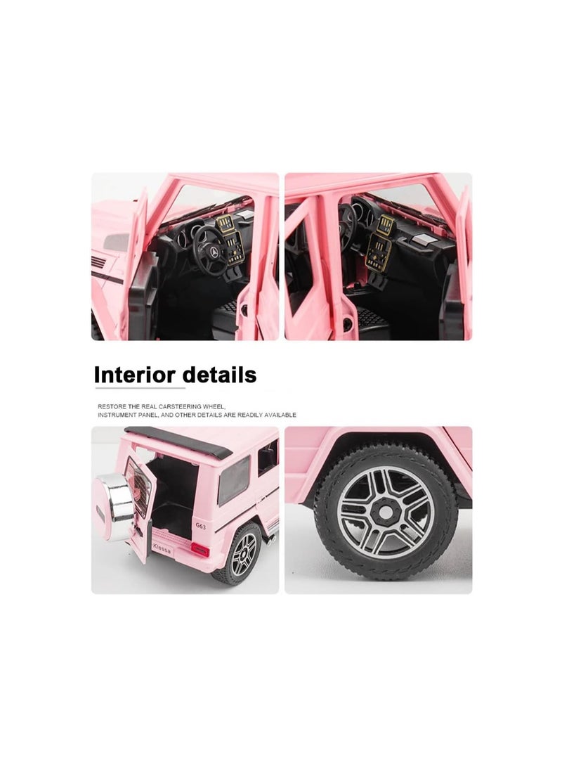 1/24 Pink Mercedes G63 Amg Exquisite Model Car, Zinc Alloy Pull Back Toy Car With Sound And Light, Suitable For Kids Boys Girls Gift