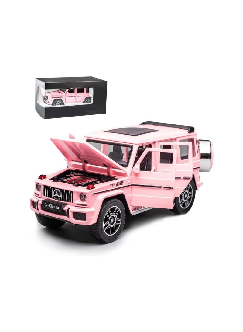 1/24 Pink Mercedes G63 Amg Exquisite Model Car, Zinc Alloy Pull Back Toy Car With Sound And Light, Suitable For Kids Boys Girls Gift