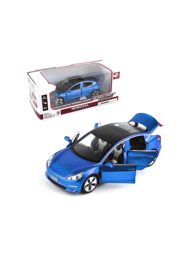 1:32 Blue Model 3 Alloy Cars Diecast Toy Car For Kids, Pull Back With Light And Music, Gift Mini Vehicle, Gift.