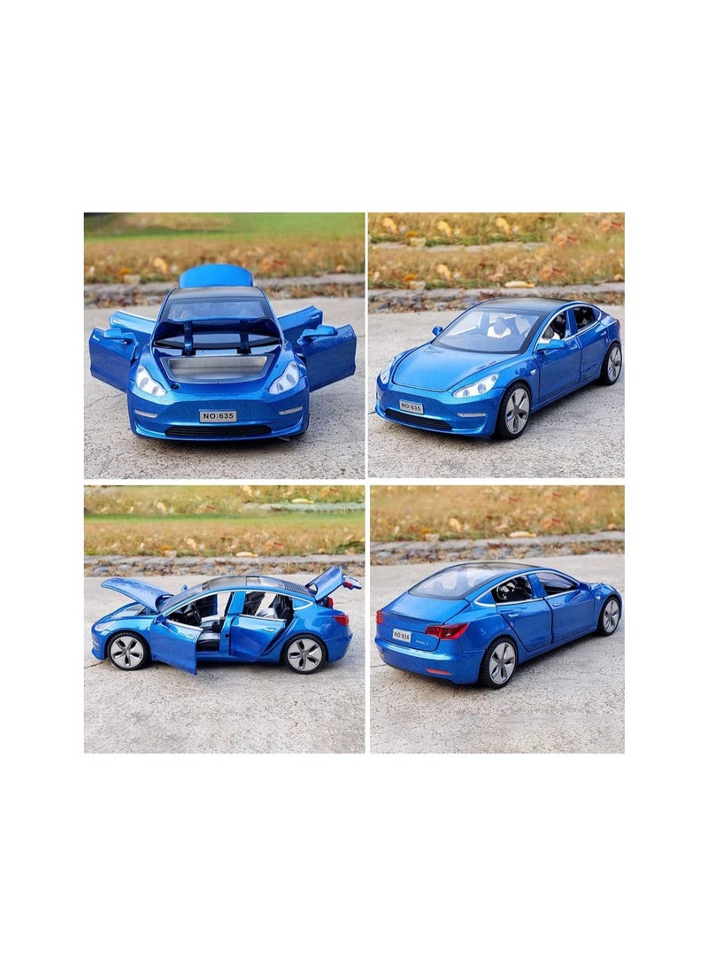 1:32 Blue Model 3 Alloy Cars Diecast Toy Car For Kids, Pull Back With Light And Music, Gift Mini Vehicle, Gift.