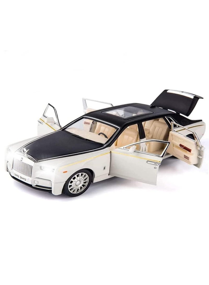 1/24 White Exquisite Car Model Rolls-Royce Phantom Model Car, Zinc Alloy Pull Back Toy Car With Sound And Light, Suitable For Children Boys Girls Gift.