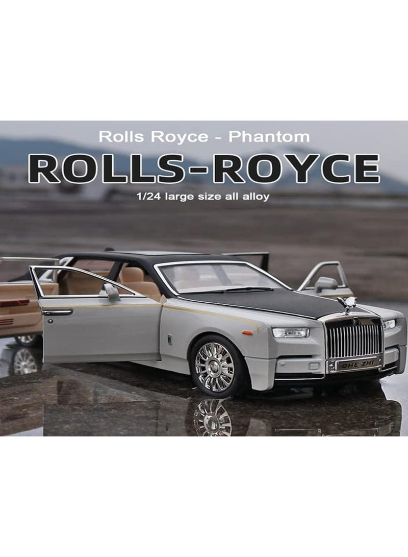 1/24 White Exquisite Car Model Rolls-Royce Phantom Model Car, Zinc Alloy Pull Back Toy Car With Sound And Light, Suitable For Children Boys Girls Gift.