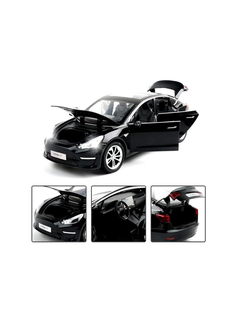 1:24 Scale Tesla Model 3 Alloy Car Diecast Toy Car, Pull Back Car With Light And Music, Great Gift For Boys And Girls.