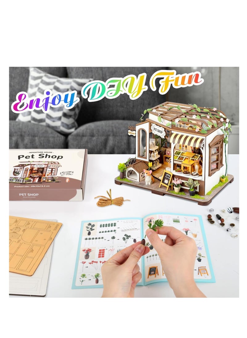 DIY Miniature House Kit Tiny Pet Shop with LED Furniture for Adults and Teens Perfect Gift for Home Decor and Special Occasions