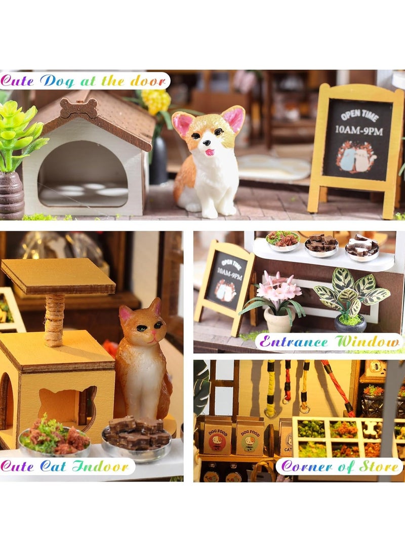 DIY Miniature House Kit Tiny Pet Shop with LED Furniture for Adults and Teens Perfect Gift for Home Decor and Special Occasions