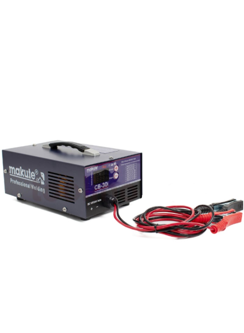 Car Battery Charger, 12V/24V Output, 4A-30A Charging Current, Digital Display, Overload and Polarity Reversal Protection, Lead-Acid Battery Charger for Motorcycles, Cars, Vans, Light Trucks-CB-30I