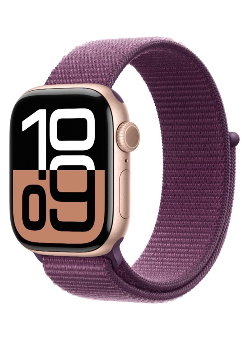 Watch Series 10 GPS 42mm Rose Gold Aluminium Case With Plum Sport Loop